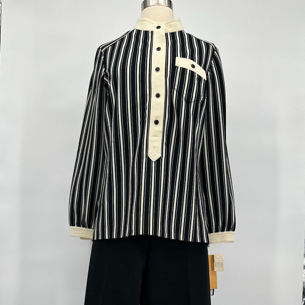 Vintage 1960s Black and White Striped Polyester Mod Shirt and Pants Ensemble